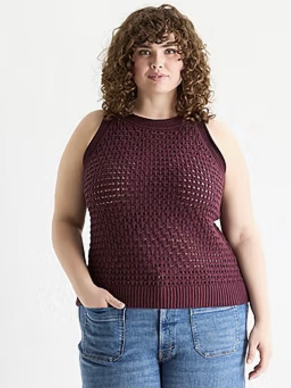 a.n.a XXL Sleeveless Knit/Crochet Tank Top in Deep Wine NWOT